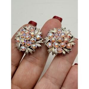 VINTAGE CORO CLEAR RHINESTONES CLIP EARRINGS